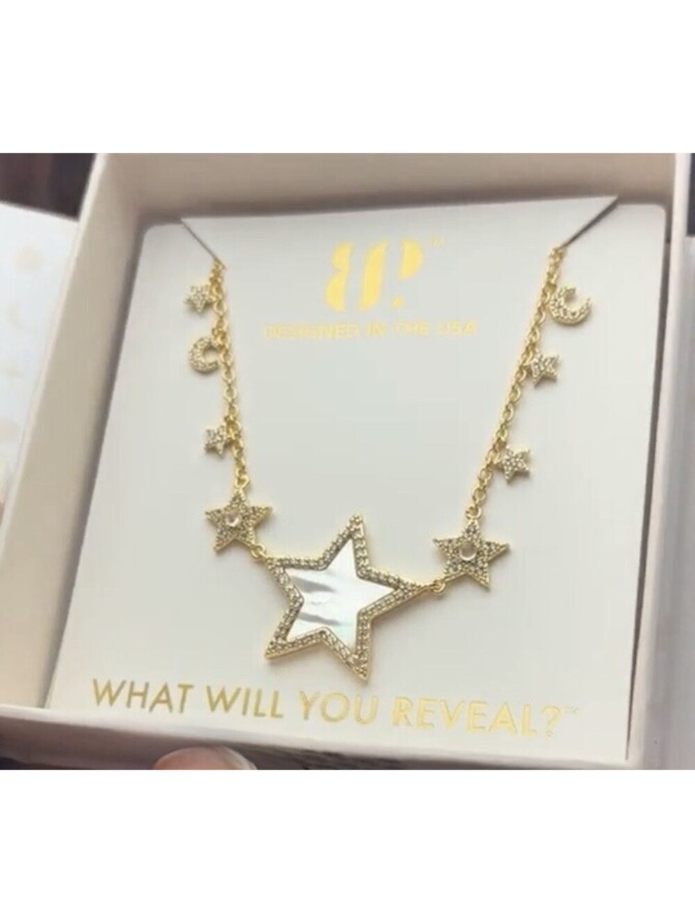 Bomb Party Halo Necklace "Tender Reunion" Star Gen. Moonstone & MOP Yellow Gold